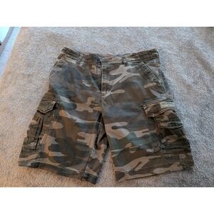 Unionbay Mens Camo Cargo Shorts Green Size 36 Cotton Stretch Multi Pocket